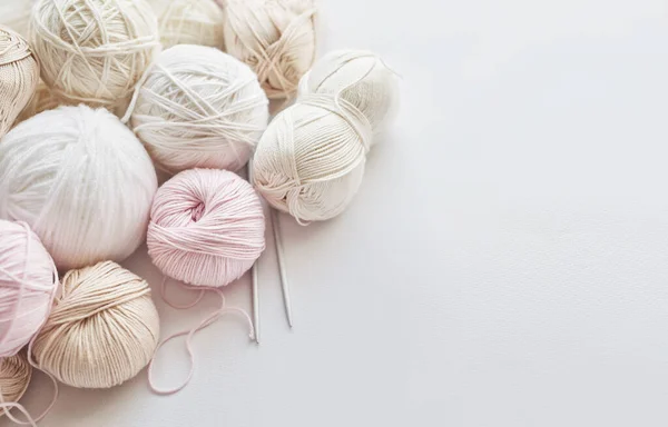 Skeins Yarn Knitting Needles Accessories Knitting Handmade Hobby — Stock Fotó