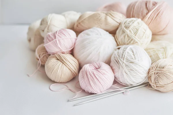 Skeins Yarn Knitting Needles Accessories Knitting Handmade Hobby — Stock fotografie