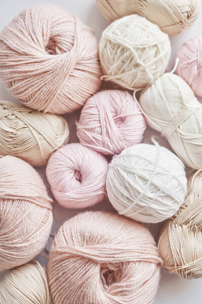 Skeins of yarn, knitting needles, accessories for knitting. Handmade, hobby.