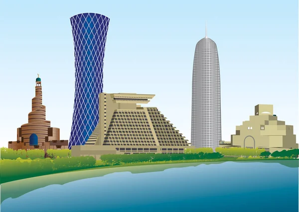 Vector Illustration Doha City Skyline — ストックベクタ