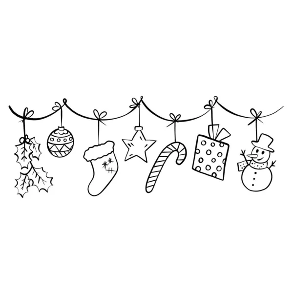 Illustration New Year Holiday Toys Hang Rope — Stock vektor