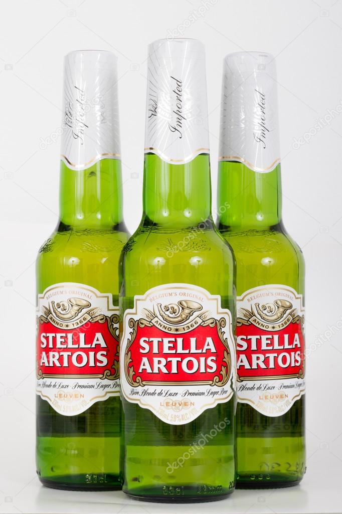 Stella Artois beer bottles. Stella Artois is a beer brew in Belgium since 1926.