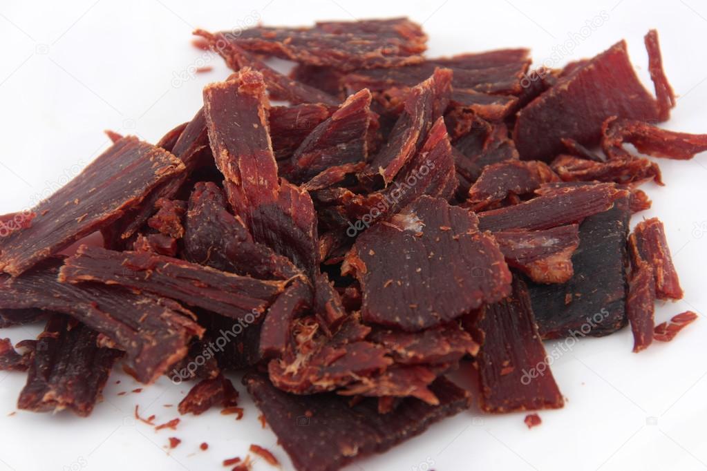 beef jerky on white background