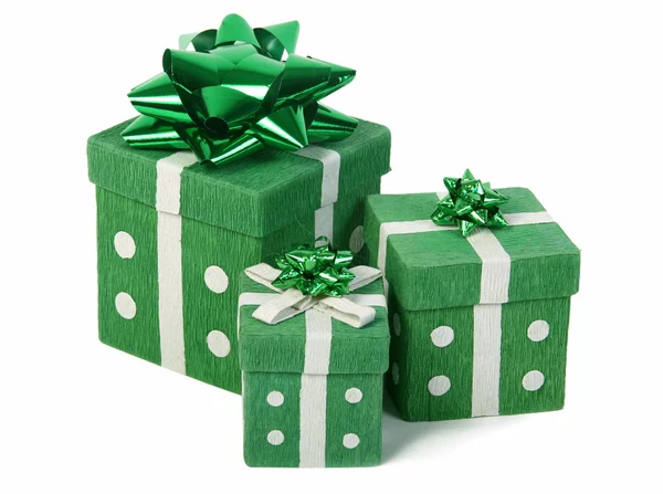 Grön gåva lådor — Stockfoto