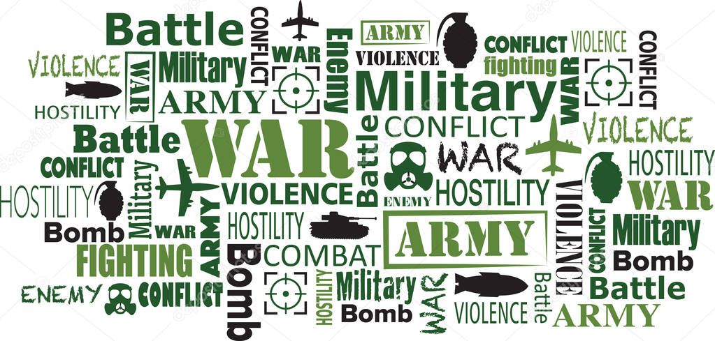War army related word cloud keyword tag design bector