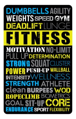 Fitness eğitimi motivasyon spor kelime etiketi kavramı duvar kağıdı metni ana hatları