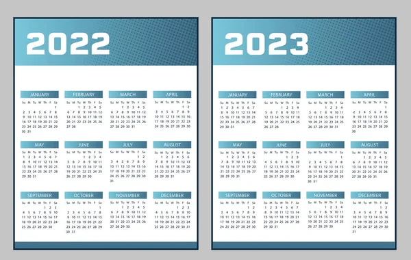 Azul Inglés Idioma Calendario 2022 2023 Vector Plantilla Texto Contorno — Vector de stock