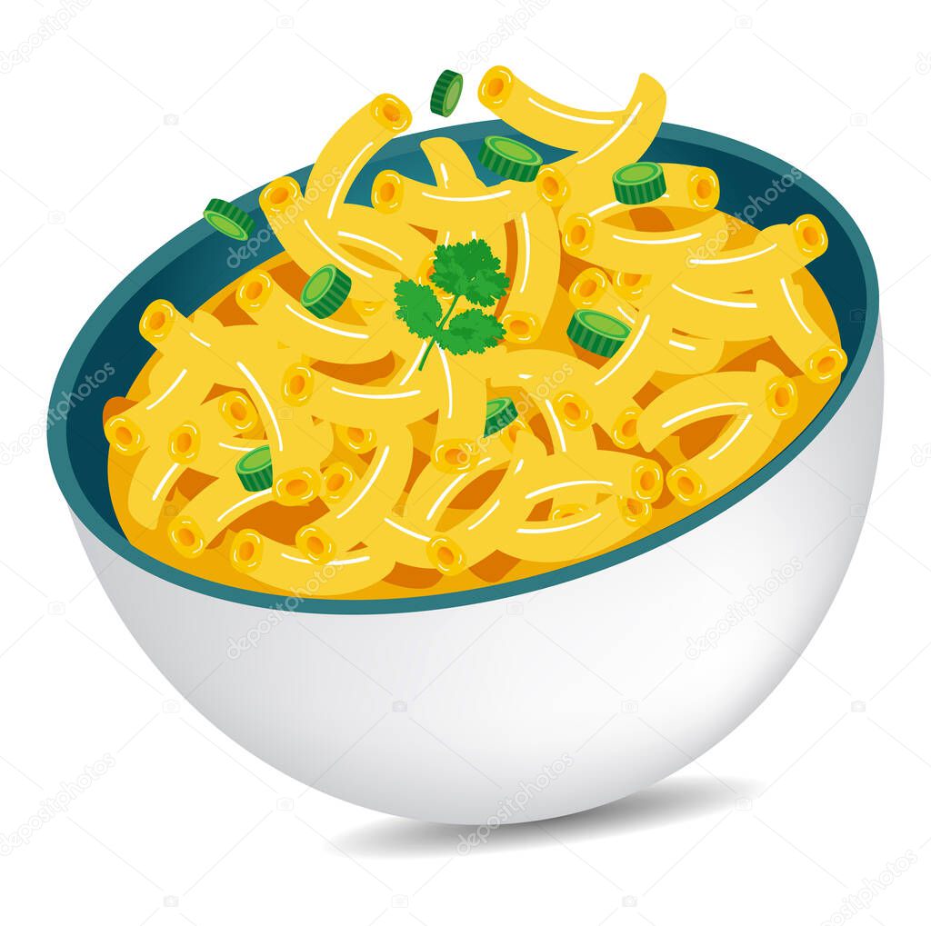 delicious dish of mac and cheese bowl vector illustration 