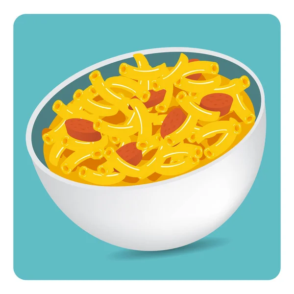 Delicioso Plato Macarrones Tazón Queso Con Salchichas Vector Ilustración — Archivo Imágenes Vectoriales