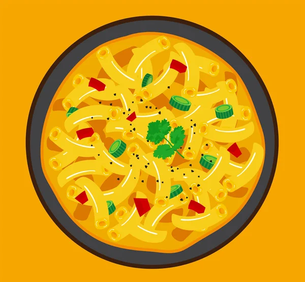 Delicious Mac Cheese Bowl Vector Illustration High Angle View Garnish — Stock Vector