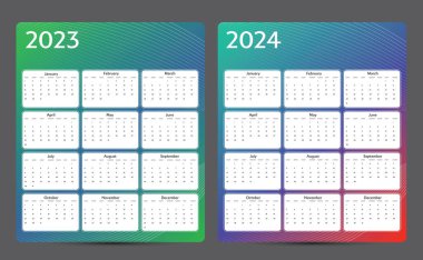 Calendar for 2023 and 2024 years in english template clipart