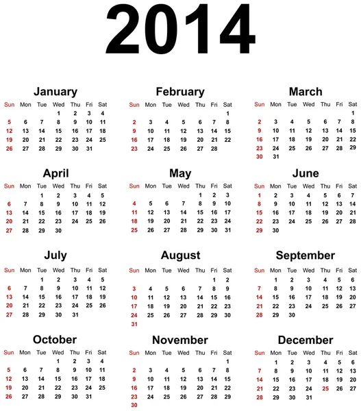 Calendario 2014 — Vector de stock