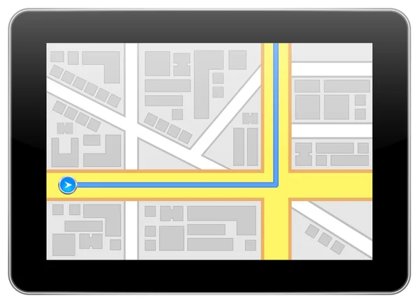 Schwarzes Business-Tablet mit Navigationsroute — Stockvektor