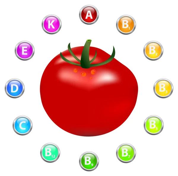 Viață sănătoasă Vitamine de tomate — Vector de stoc