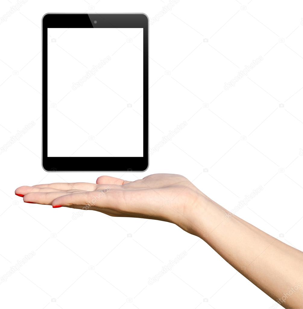 Young Girl Hand Holding Black Tablet Pc