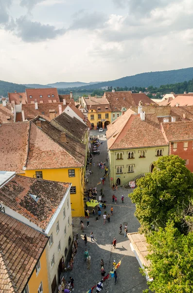 Sighisoara średniowieczna twierdza widok z lotu ptaka — Zdjęcie stockowe