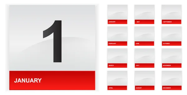 Calendrier mensuel Pages rouges Icônes Set — Image vectorielle