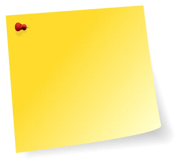 Yellow Sticker Note With Red Pin In Corner — Stock Vector