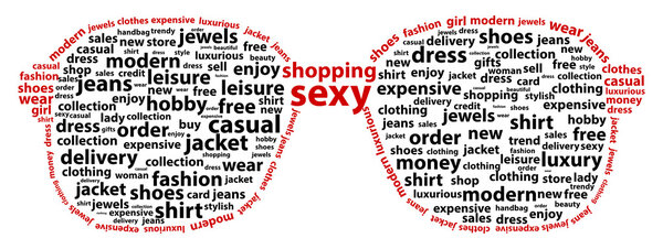 Girl Glasses With Shopping Word Cloud Concept