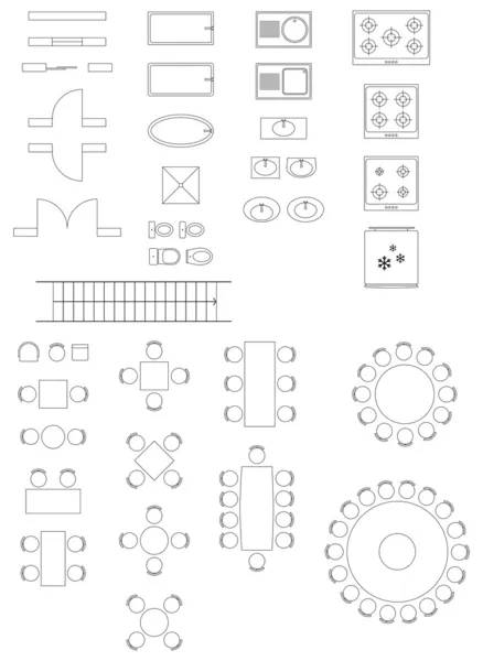 Symboles standard utilisés dans l'ensemble des icônes des plans d'architecture — Image vectorielle