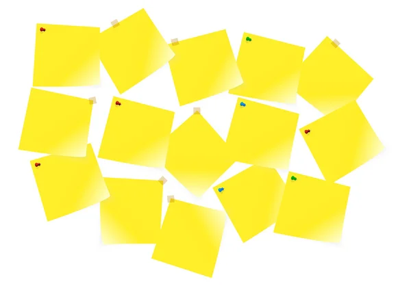 Gele kleverige nota's op witte achtergrond — Stockvector