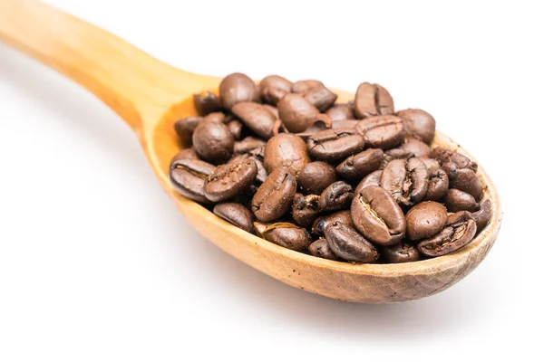 Wooden Spoon With Coffee Beans On White Background — Stock Photo, Image