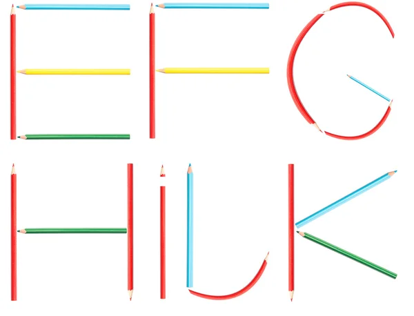 Färg pennor alfabetet bokstäver ange e-k — Stockfoto