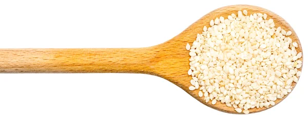 Wooden Spoon With Sesame Seeds Isolated — Stock Photo, Image