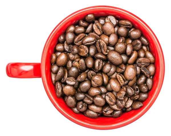 Red Coffee Cup With Coffee Beans — Stock Photo, Image