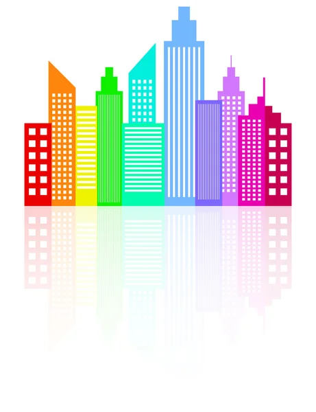 Modern City Skyline Skyscrapers With Reflection — Stock Vector