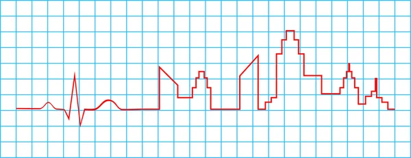 Eletrocardiograma Indicar Conceito de Vida na Cidade —  Vetores de Stock