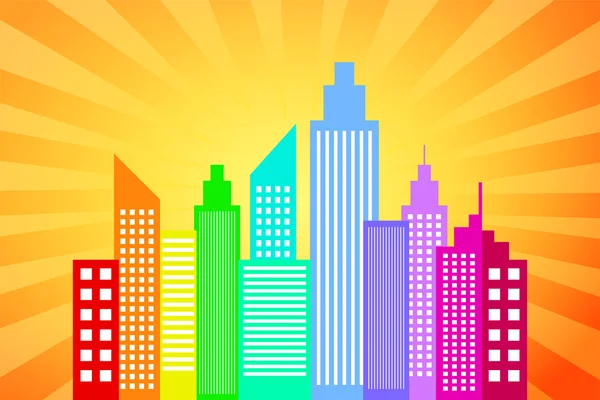 City Skyline With Sunset Rays Background — Stock Vector