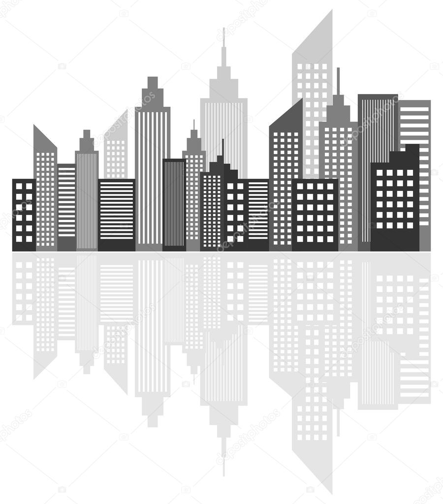 Modern Metropolis City Skyscrapers Skyline With Reflection