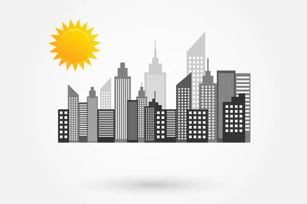 Modern City Skyscrapers Skyline With Sun — Stock Vector