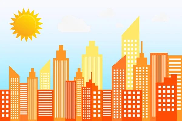 Ciudad moderna rascacielos horizonte en día soleado — Vector de stock