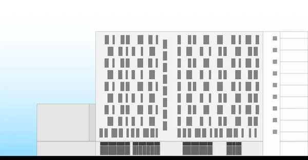 Otel binası cephe mimari planı — Stok Vektör
