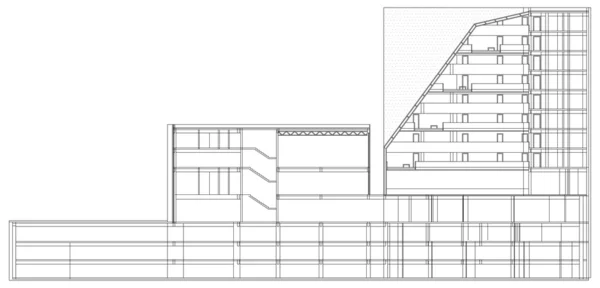 Progettazione architettonica moderna dell'edificio dell'hotel — Vettoriale Stock