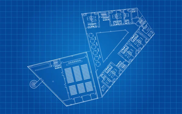 Modern Hotel Floor Architectural Plan Blueprint — Stock Vector