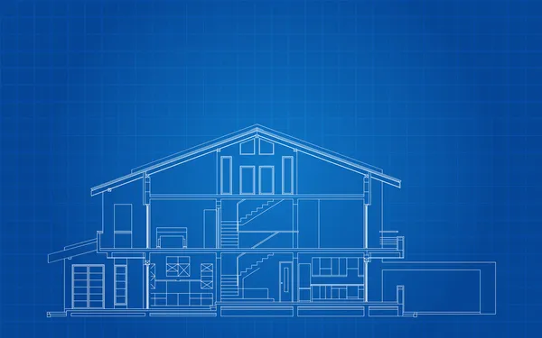 Moderne Amerikaanse Huis gevel sectie architecturale blauwdruk — Stockvector