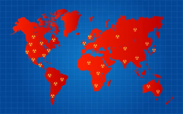 Mapa do Mundo Nuclear Radioactive Attack Locations Concept — Vetor de Stock