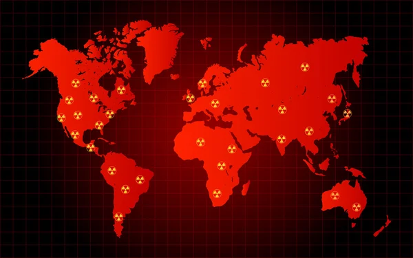 Mapa del mundo Residuos nucleares Zona de peligro radiactivo — Vector de stock