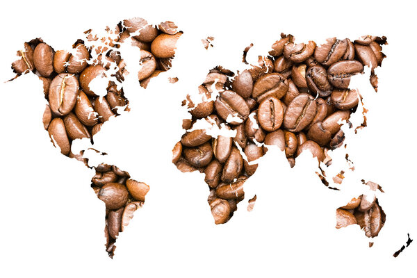 World Map Coffee Beans Isolated On White