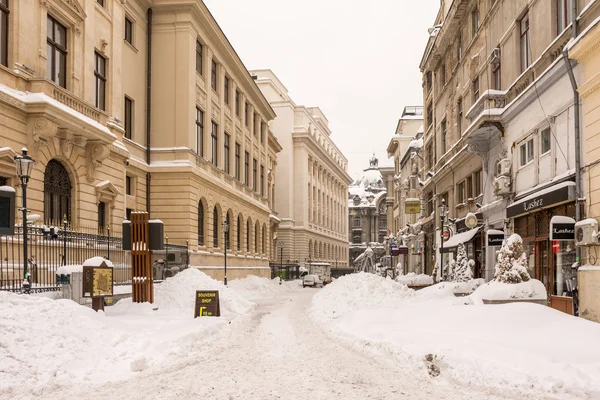 Pierwszy śnieg w centrum Bukaresztu — Zdjęcie stockowe