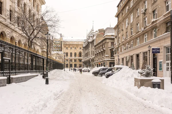 První sníh nad centru Bukurešť — Stock fotografie