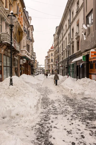 Pierwszy śnieg w centrum Bukaresztu — Zdjęcie stockowe