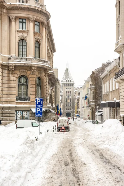 První sníh nad centru Bukurešť — Stock fotografie