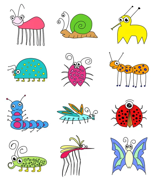 Conjunto de insetos coloridos engraçados — Fotografia de Stock