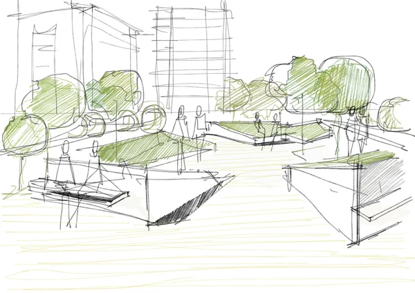 Public Park Architectural Sketch — Stock Photo, Image