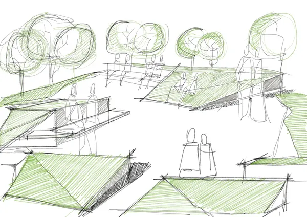 Public Park Architectural Sketch — Stock Photo, Image