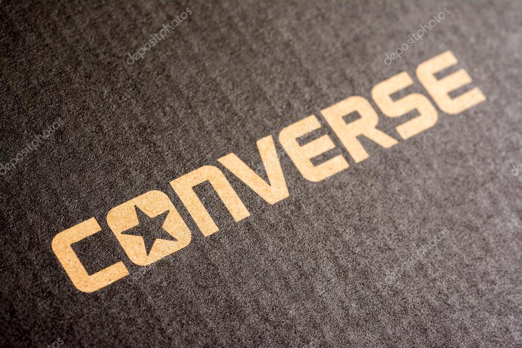 BUCHAREST, ROMANIA - MARCH 16, 2014: All Star Converse Sign On Retro Converse Sneakers Box. Founded in 1908 is an American lifestyle company with a production output of shoes and lifestyle fashion.